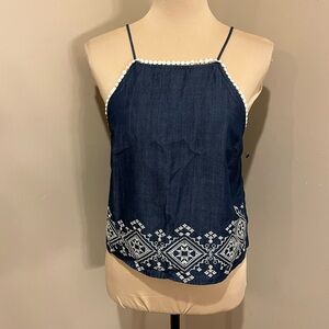 J.O.A. Navy Blue Camisole with White Embroidery